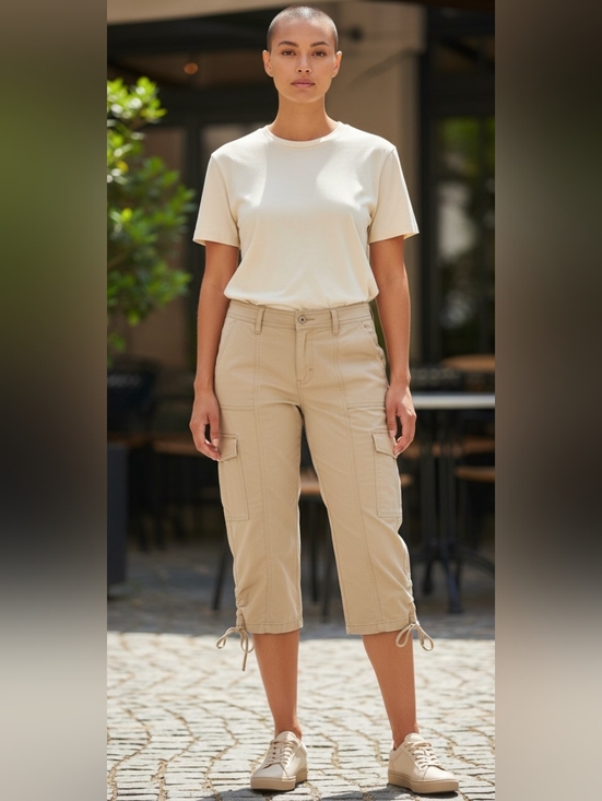 C Est. 1946 Other - C EST 1946 Beige Cargo Capris with Drawstring Hems